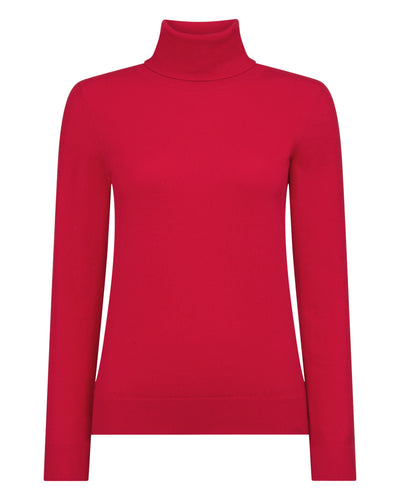 N.Peal Women's Luna Roll Neck Cashmere Jumper Riding Red