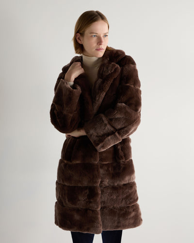 N.Peal Women's Long Rex Rabbit Coat Chocolate Brown