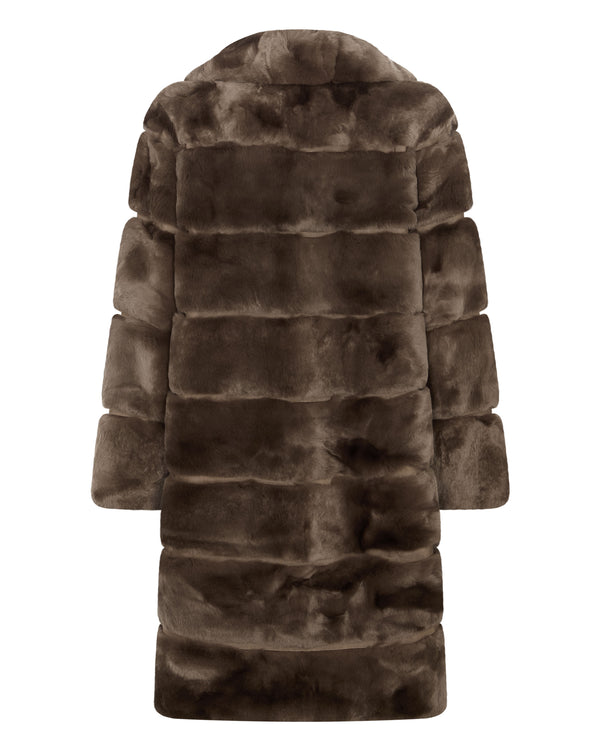 N.Peal Women's Long Rex Rabbit Coat Chocolate Brown