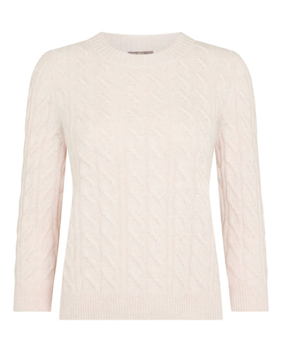 N.Peal Women's Emilia Cable Round Neck Cashmere Jumper Frost White