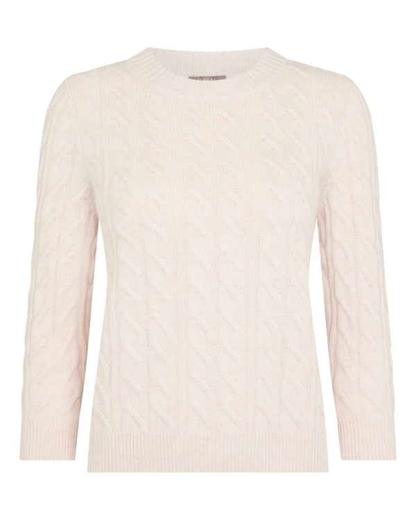 N.Peal Women's Emilia Cable Round Neck Cashmere Jumper Frost White