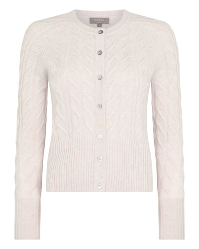 N.Peal Women's Myla Cable Cashmere Cardigan Frost White