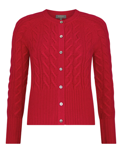 N.Peal Women's Myla Cable Cashmere Cardigan Riding Red