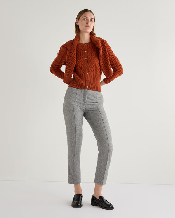 N.Peal Women's Myla Cable Cashmere Cardigan Rust Orange