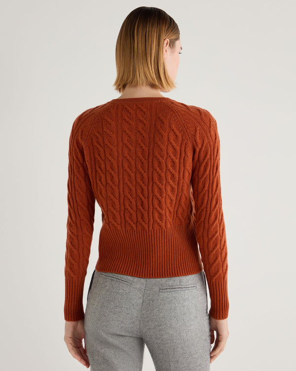 N.Peal Women's Myla Cable Cashmere Cardigan Rust Orange