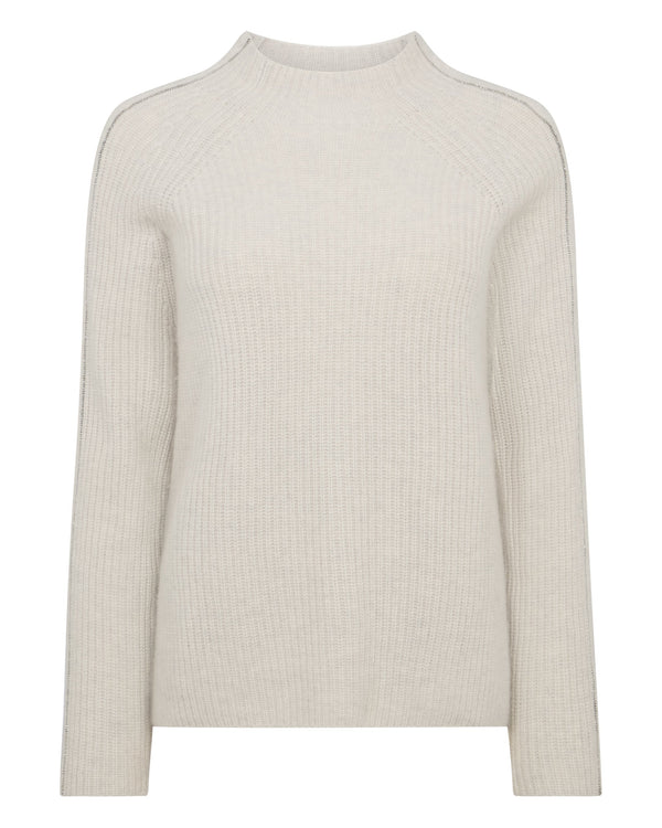 N.Peal Women's Metal Funnel Neck Cashmere Jumper Pebble Grey