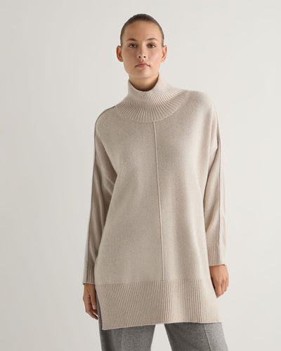 N.Peal Women's Mock Neck Metal Cashmere Jumper With Lurex Ecru White