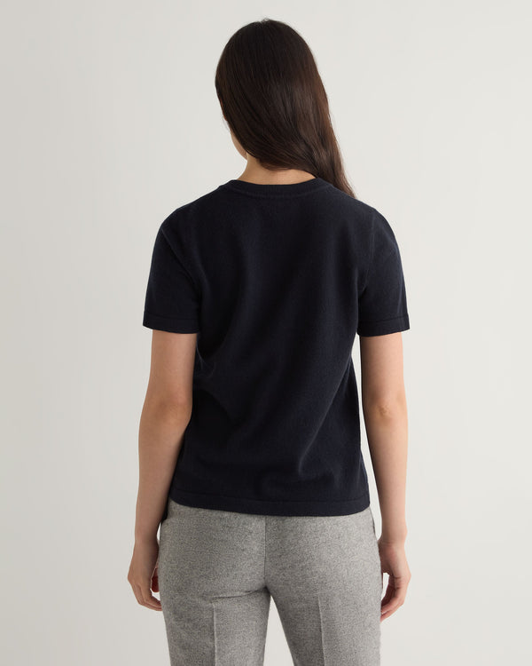 N.Peal Women's Lottie Cashmere T-Shirt Navy Blue