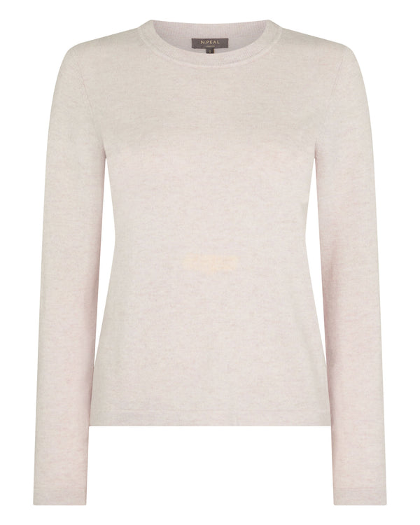 N.Peal Women's Hallie Round Neck Cashmere Jumper Frost White