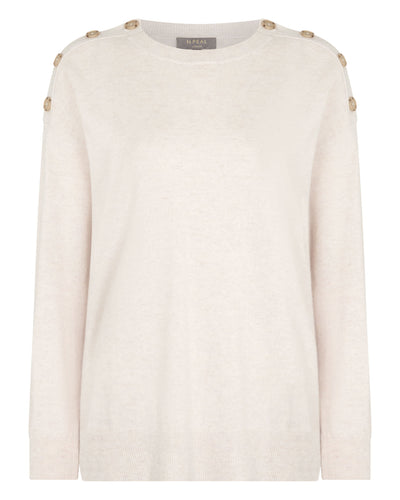 N.Peal Women's Button Shoulder Cashmere Jumper Frost White