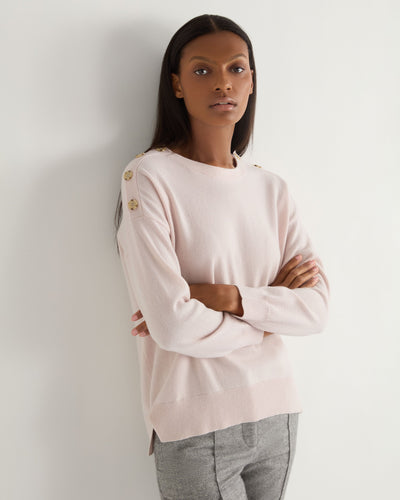 N.Peal Women's Button Shoulder Cashmere Jumper Quartz Pink