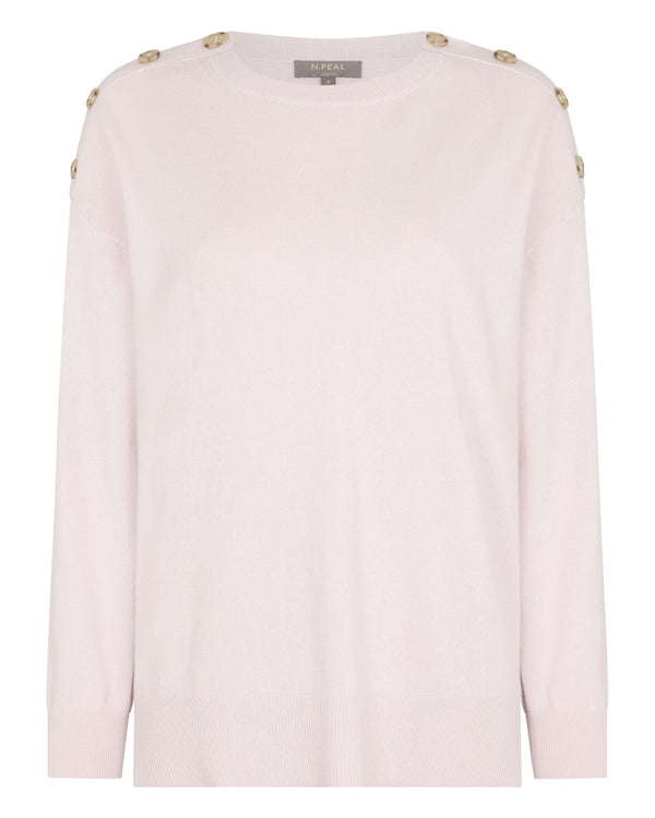 N.Peal Women's Button Shoulder Cashmere Jumper Quartz Pink