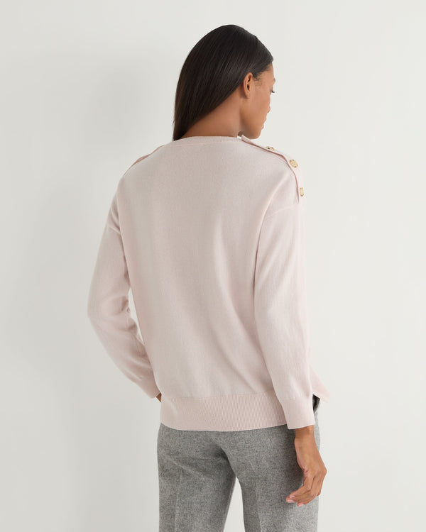 N.Peal Women's Button Shoulder Cashmere Jumper Quartz Pink