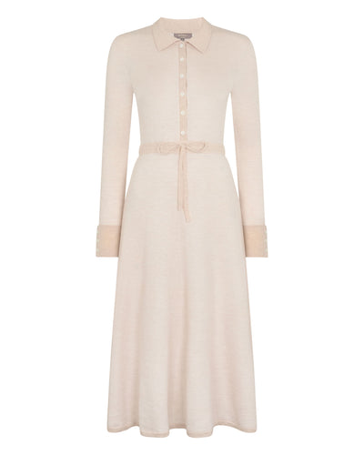 N.Peal Women's Birdseye Polo Cashmere Silk Dress Sandstone Brown