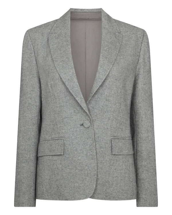 N.Peal Women's Chloe Herringbone Single Breasted Jacket Grey