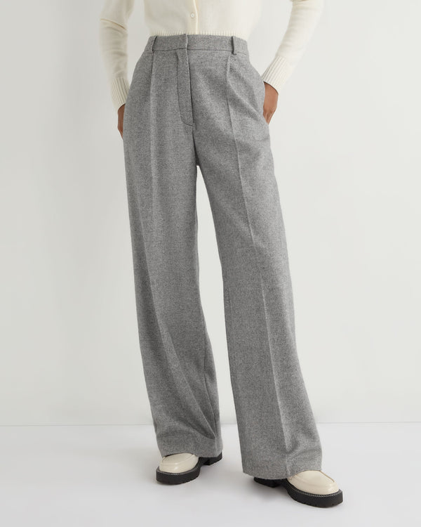 N.Peal Women's Florence Herringbone Wide Leg Trouser Grey 