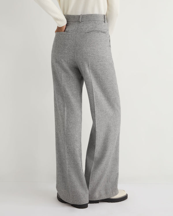 N.Peal Women's Florence Herringbone Wide Leg Trouser Grey 