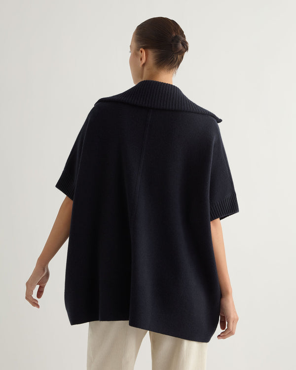 N.Peal Women's Milano Knitted Cashmere Cape Navy Blue