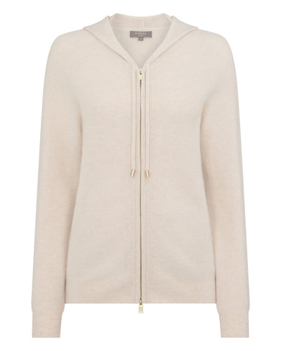 N.Peal Women's Honeycomb Knit Cashmere Hoodie Ecru White