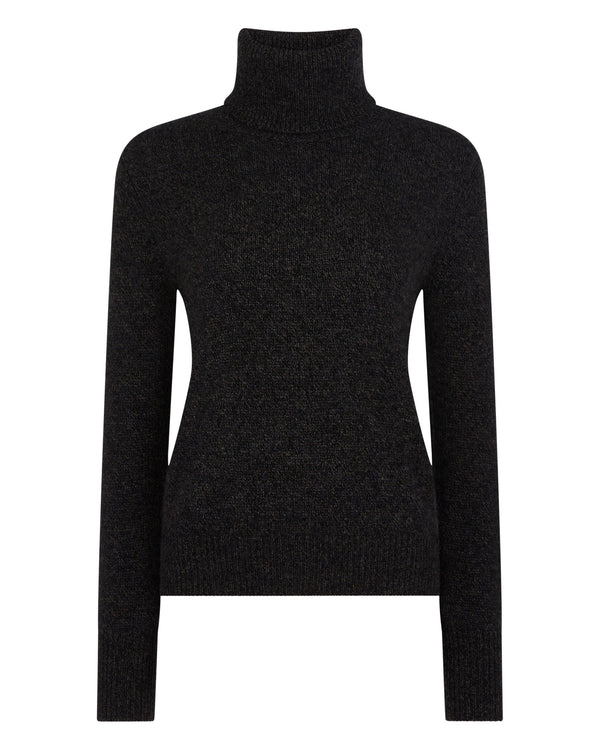 N.Peal Women's Hazel Marl Chunky Roll Neck Cashmere Jumper Granite Blue