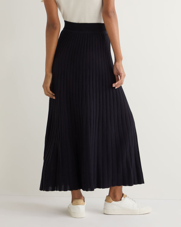 N.Peal Women's Superfine Pleated Cashmere Silk Skirt Navy Blue