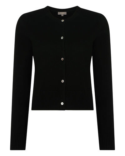 N.Peal Women's Chunky Crop Cashmere Cardigan Black