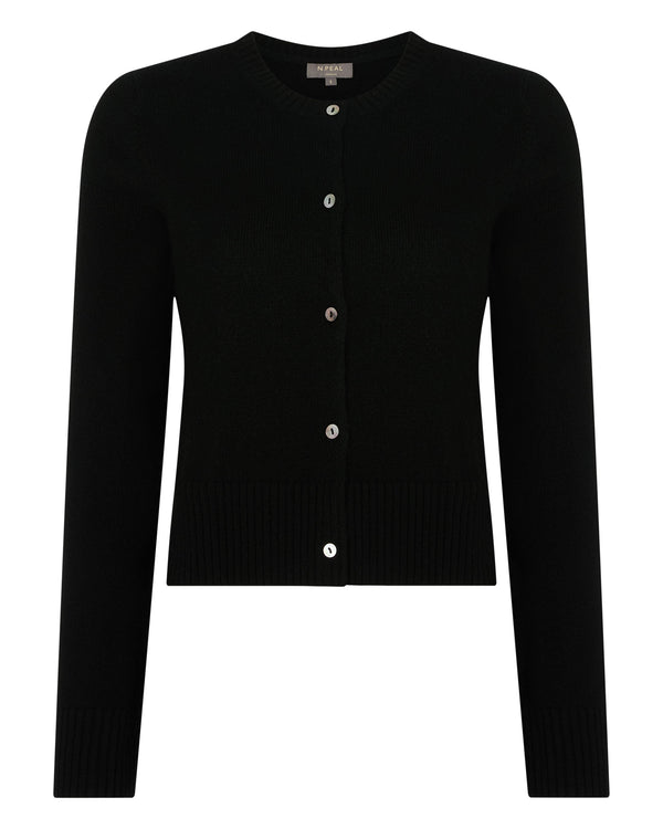 N.Peal Women's Chunky Crop Cashmere Cardigan Black