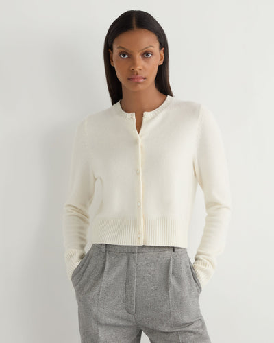 N.Peal Women's Chunky Crop Cashmere Cardigan New Ivory White