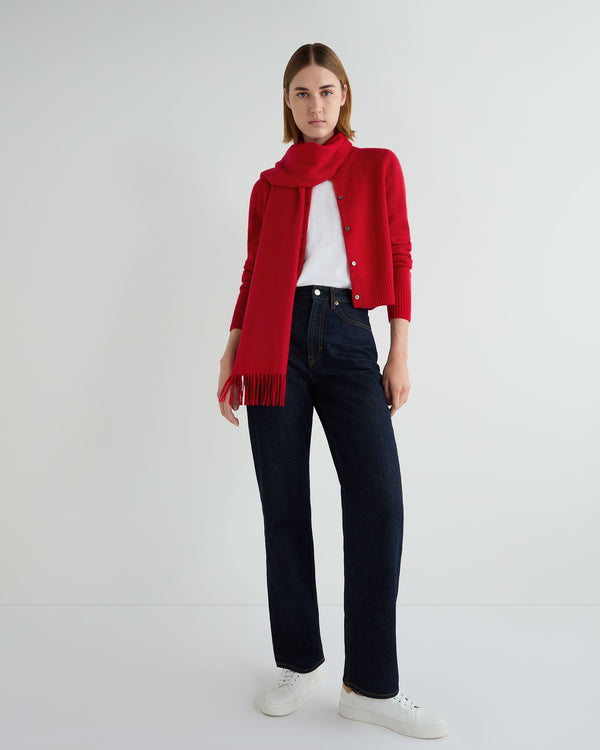 N.Peal Women's Chunky Crop Cashmere Cardigan Riding Red