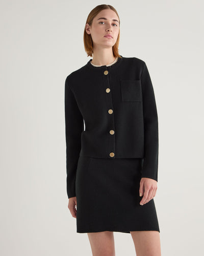 N.Peal Women's Ruffle Collar Cashmere Jacket Black