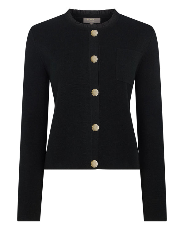 N.Peal Women's Ruffle Collar Cashmere Jacket Black