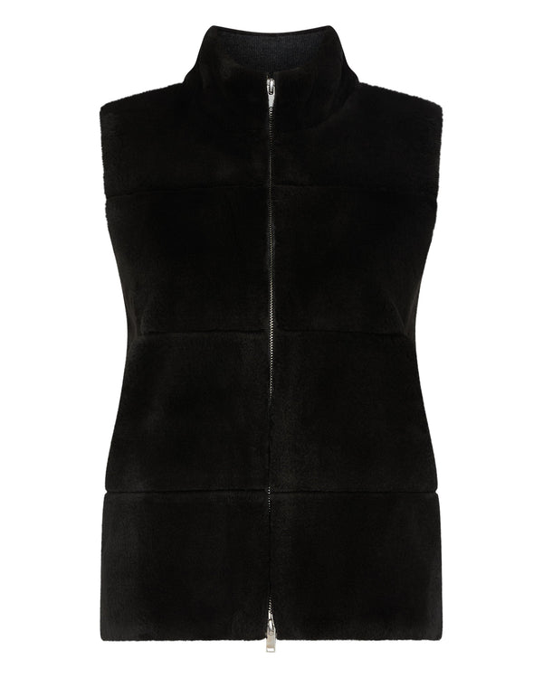 N.Peal Women's Fur Trim Cashmere Gilet Dark Charcoal Grey