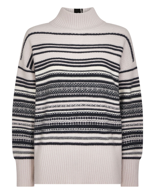 N.Peal Women's Fairisle Mock Neck Cashmere Jumper With Lurex Snow Grey