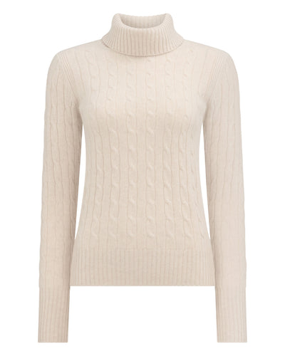 N.Peal Women's Adelyn Cable Roll Cashmere Jumper Ecru White