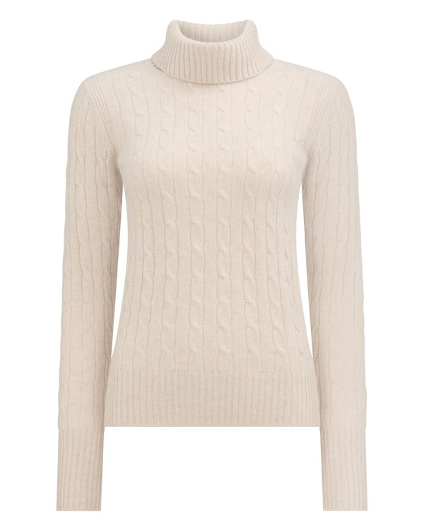 N.Peal Women's Adelyn Cable Roll Cashmere Jumper Ecru White