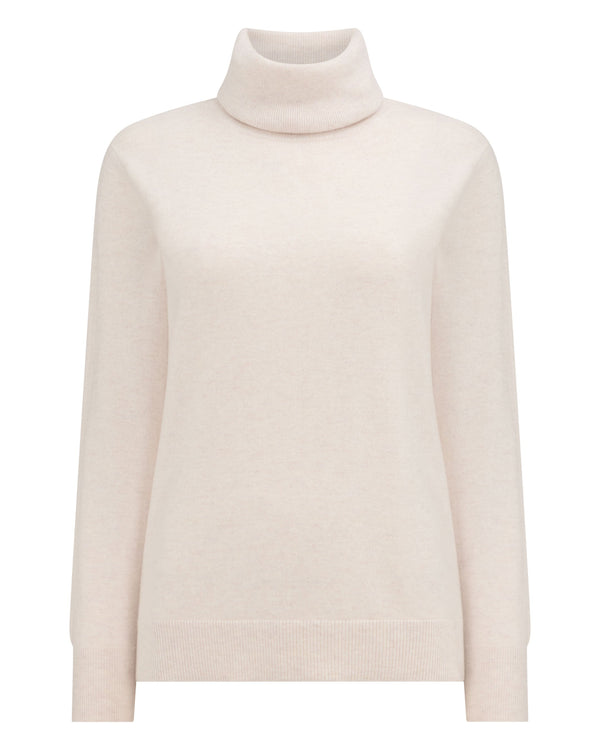 N.Peal Women's Loose Roll Neck Cashmere Jumper Frost White