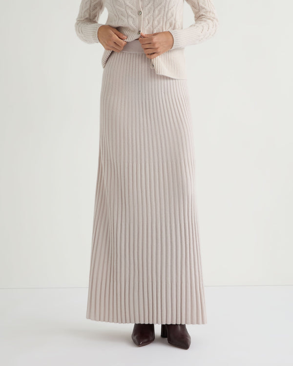 N.Peal Women's Maxi Rib Cashmere Skirt Frost White