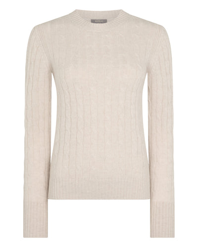 N.Peal Women's Adelyn Cable Round Neck Cashmere Jumper Ecru White