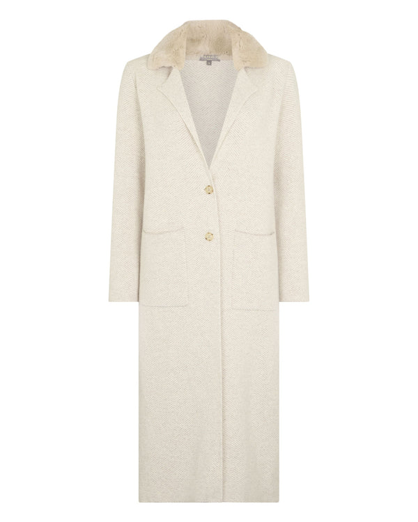 N.Peal Women's Herringbone Cashmere Coat With Fur Trim Sand Brown