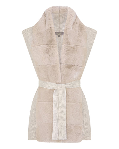 N.Peal Women's Lola Herringbone Cashmere Gilet With Fur Trim Sand Brown