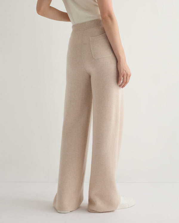 N.Peal Women's Honeycomb Knit Cashmere Trouser Ecru White