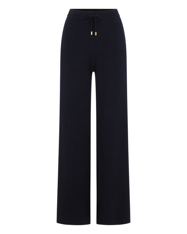 N.Peal Women's Honeycomb Knit Cashmere Trouser Navy Blue