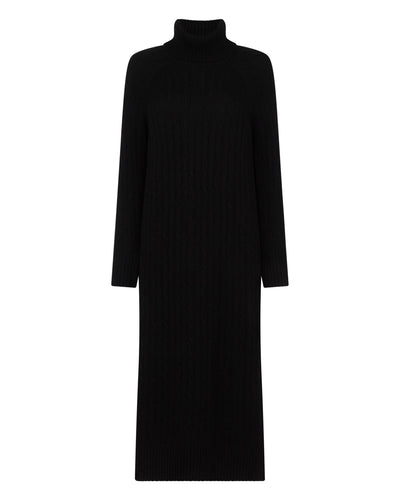 N.Peal Women's Longline Cable Cashmere Dress Black