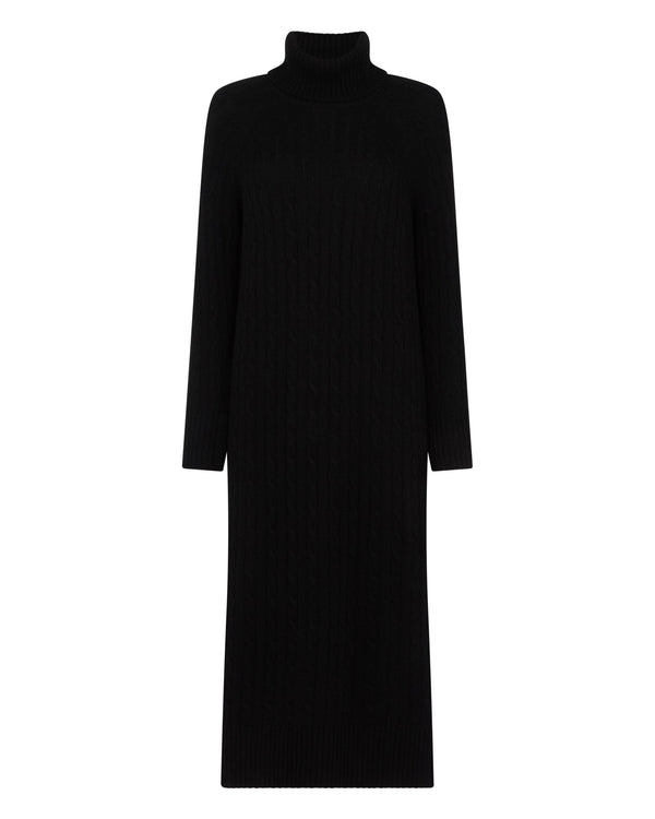 N.Peal Women's Longline Cable Cashmere Dress Black