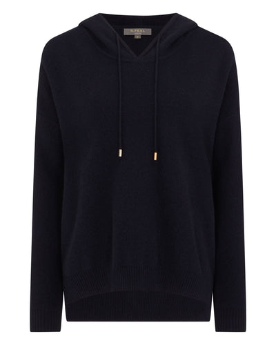 N.Peal Women's Honeycomb Hooded Cashmere Jumper Navy Blue