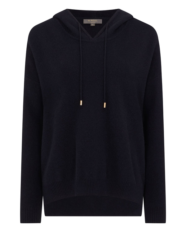 N.Peal Women's Honeycomb Hooded Cashmere Jumper Navy Blue