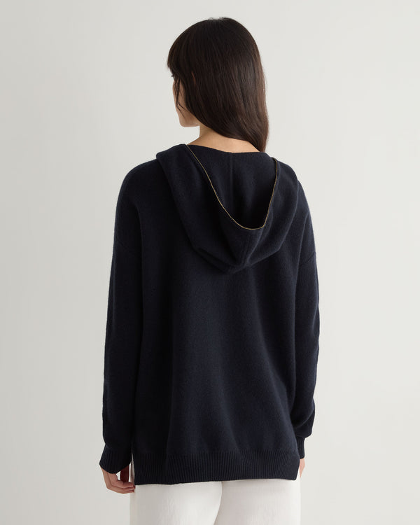 N.Peal Women's Honeycomb Hooded Cashmere Jumper Navy Blue