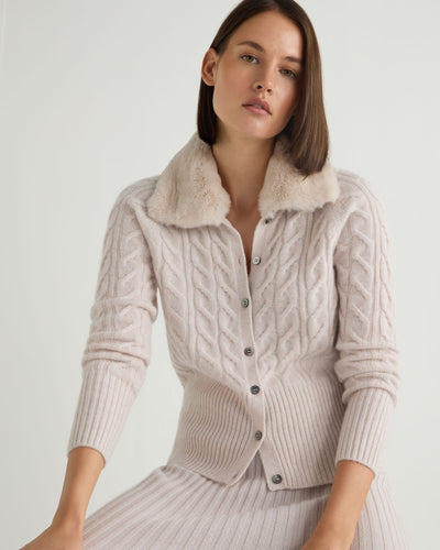 N.Peal Women's Myla Fur Collar Cashmere Cardigan Frost White 