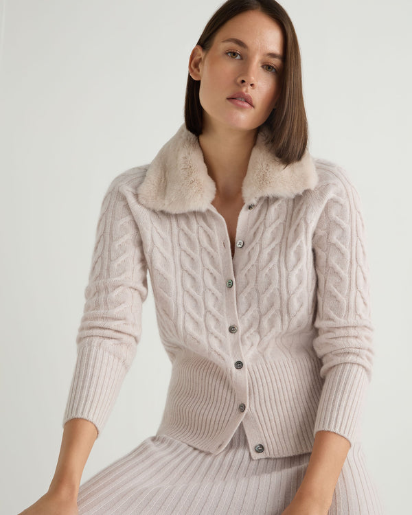 N.Peal Women's Myla Fur Collar Cashmere Cardigan Frost White