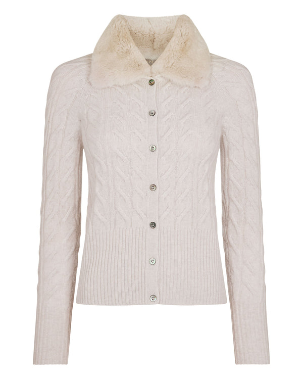 N.Peal Women's Myla Fur Collar Cashmere Cardigan Frost White